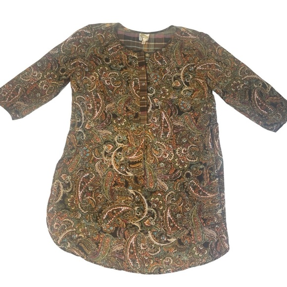 Anthropologie Fig & Flower Paisley Print Sheer Boho Tunic Blouse Women's 1X - Picture 1 of 7